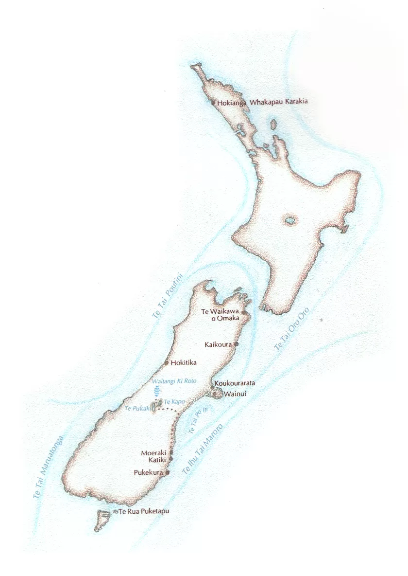 Map of sacred Waitaha places