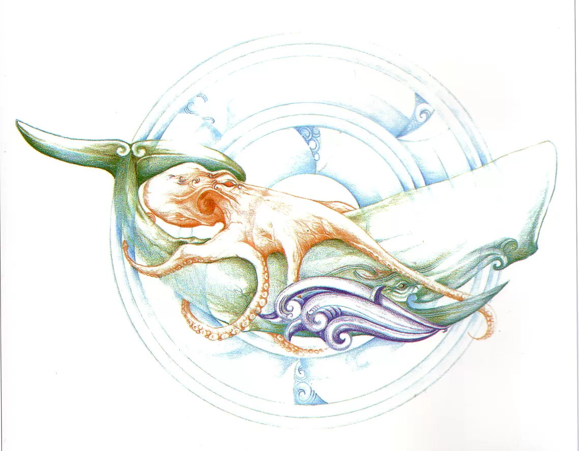 Whale and octopus illustration