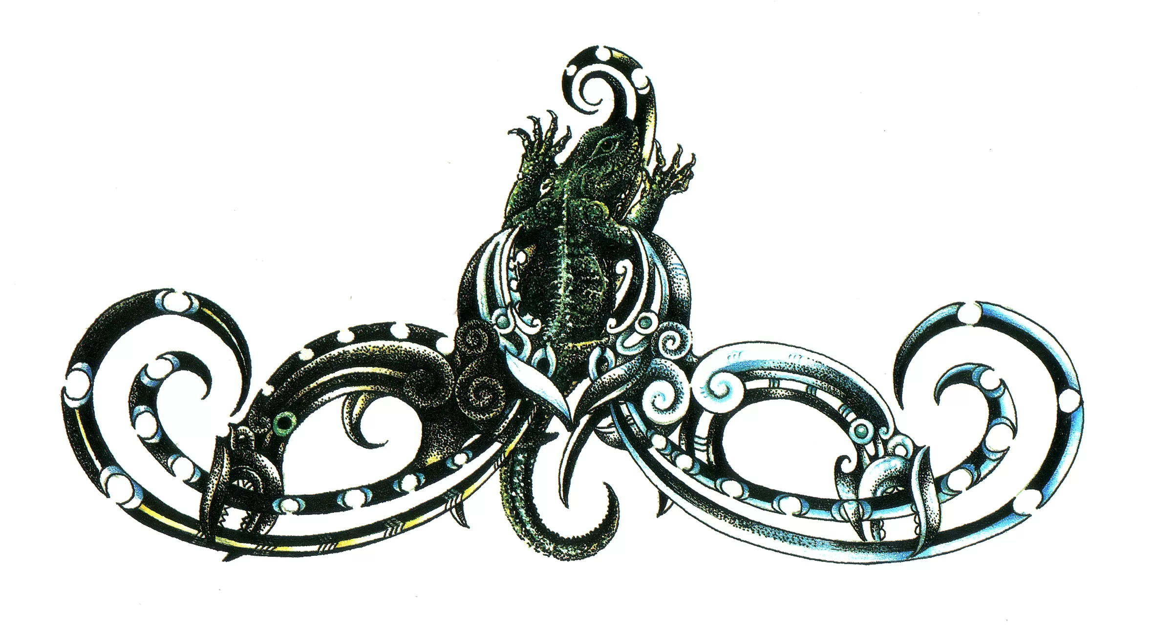 Tuatara ornament from the Books of Waitaha